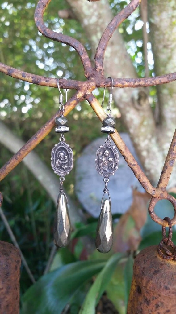 Vintage Religious Connectors with Pyrite Briolettes Assemblage