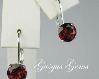 Garnet Leverbacks/Garnet Earrings/Garnet Drops/Garnet Dangles/Garnet 6mm/Garnet Silver/Natural Untreated