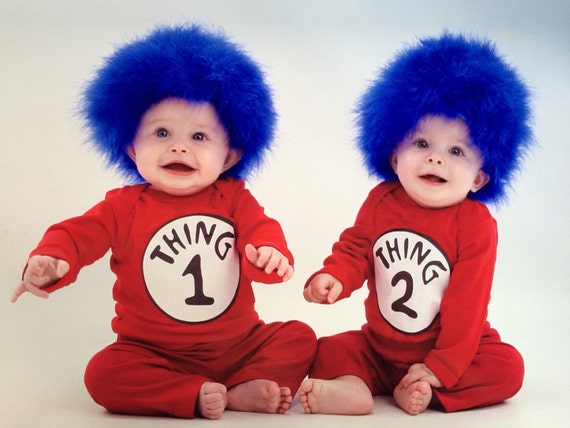 Set of Thing 1 Thing 2 or Twin 1 Twin 2 Long by onetrickzebra