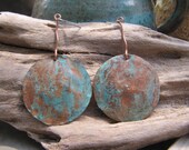 Large Disc Handmade Copper Earrings Blue Green Patina Jewelry Large Disc Handmade Copper Earrings Blue Green Patina Jewelry