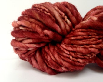 Handspun Yarn - Hand Dyed Yarn - Thick and Thin Bulky Yarn - Merino Yarn - Spotted Maroon