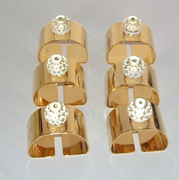 6 Gold Plated Gold Tone Napkin Rings with Large Top Mounted