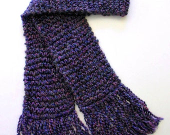 Purple Scarf, 6 ft Long Chunky Knit Scarf, Men or Women Knitted Winter Scarf, Eggplant Scarf, Hand Knit Scarf