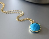 Turquoise Round Pendant - Genuine Stone Pendant - Gemstone Pendant - Everyday Pendant - Real Stone Necklace - Simple Necklace - Celebrity
