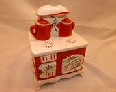 1960's Ceramic Mini Old Red and White Stove Instant Coffee Container by Lego