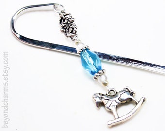 New Baby Rocking Horse Bookmark. Silver Bookmark for Baby Shower. Silver Bookmark. LBK047
