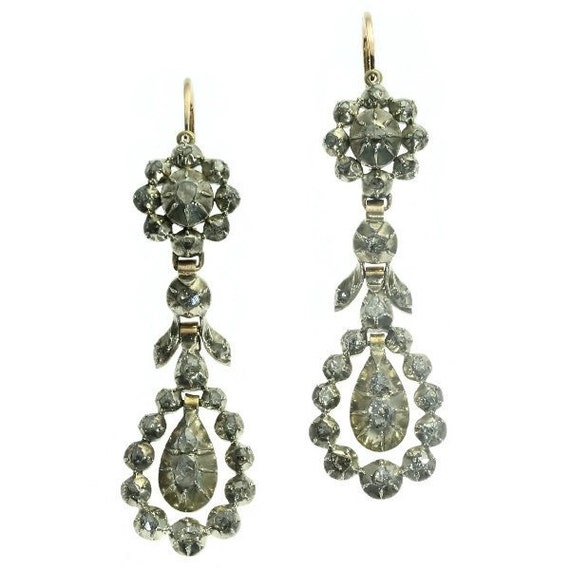 Diamond Earrings Victorian dangling earrings rose gold c.1840