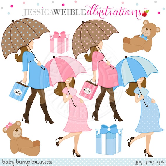 Baby Bump Brunette Cute Digital Clipart for Card Design, Scrapbooking, and Web Design, Pregnancy Clipart Il_570xn