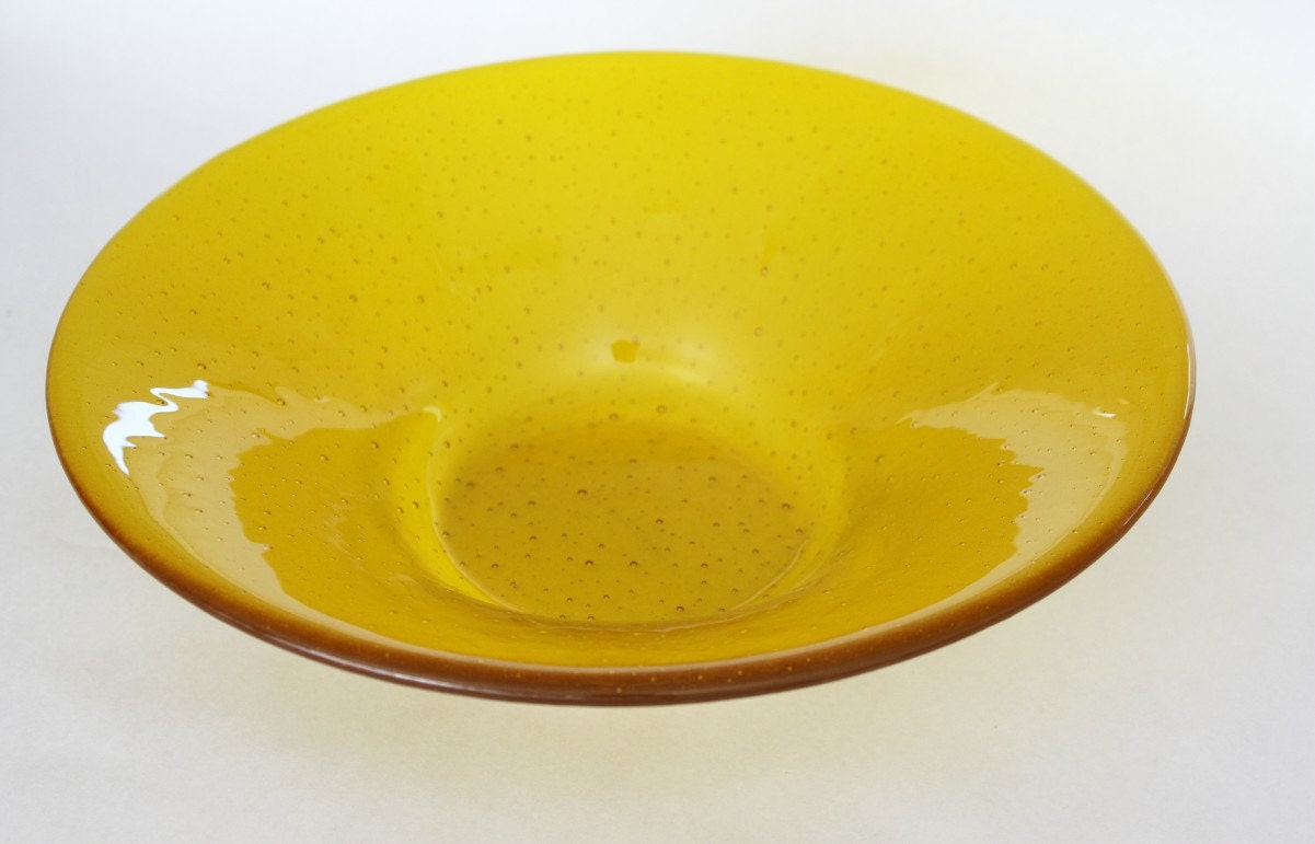 Fused Glass Bowl Bright Yellow Large Glass By Sunflowerglassworks