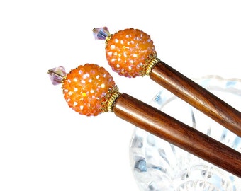 Hairsticks, Orange Hair Accessories, For Long Hair, For Messy Bun, PAIR