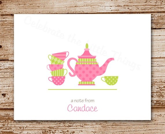 Set of 8 Teapot Note Cards - Personalized Stationery - Thank You Cards - Tea Pot, Tea Party, Par-tea, Tea Cup Notecards Il_570xn