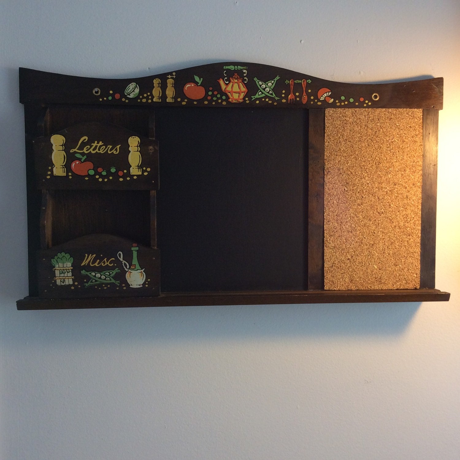 Message Board, Letter Holder, Cork Board Kitsch Kitchen Wooden Wall
