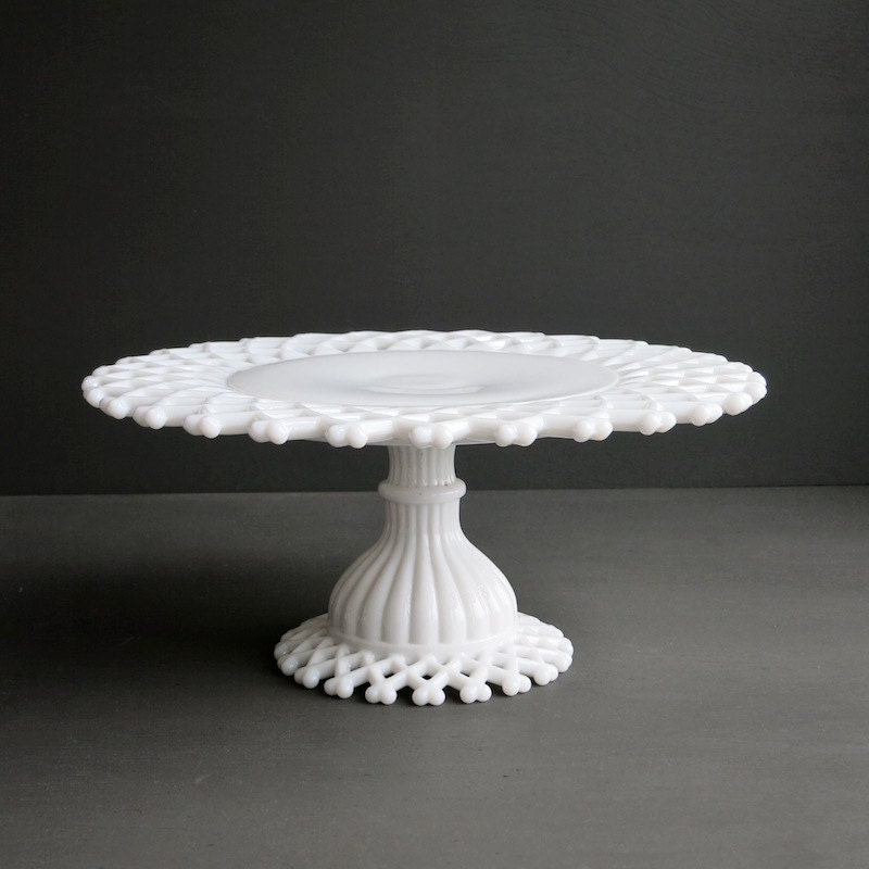 Lattice Border Milk Glass Cake Stand by Westmoreland 1960s
