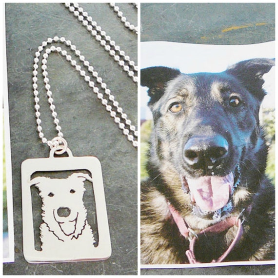 Custom Pendant Dog Necklace Your Pet Pendant Sterling Silver .. Open Back, Head Shot Personalized