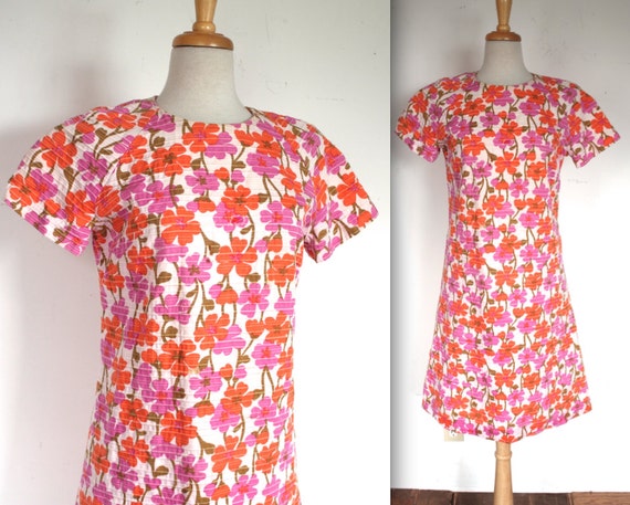 Vintage 1960's Dress // 60s Pink and Orange Floral Print