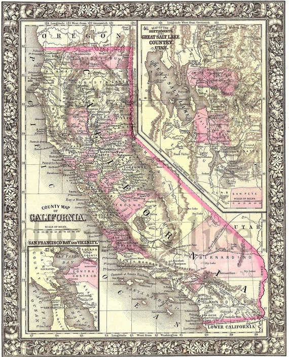 VINTAGE CALIFORNIA MAP 1866 Instant Download Digital vintage-california-map-1866-instant-download-digital