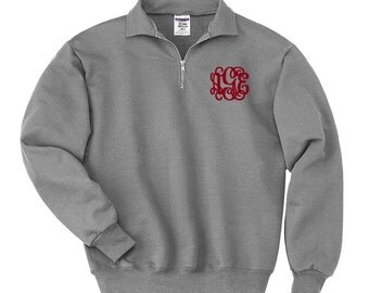 Monogram Quarter Zip Jacket - Monogrammed pullover sweatshirt - personalized Quarter Zip Fleece