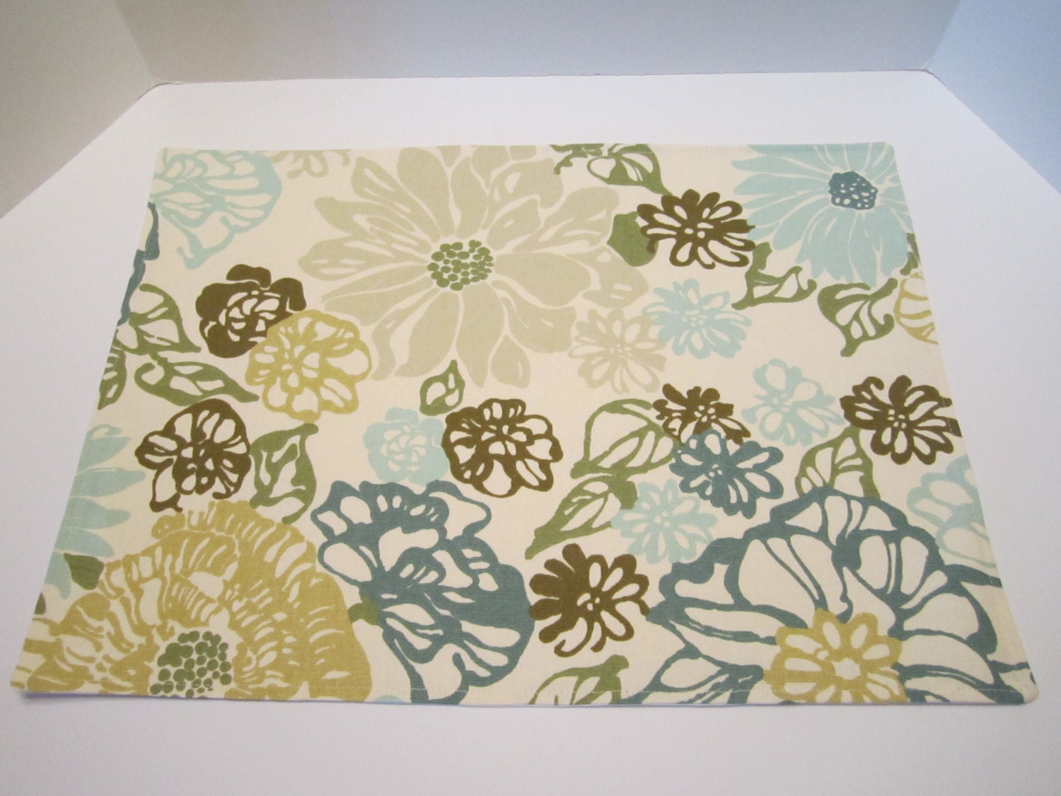 Lined Place Mats Teal Aqua Turquoise Olive Green Light Mustard