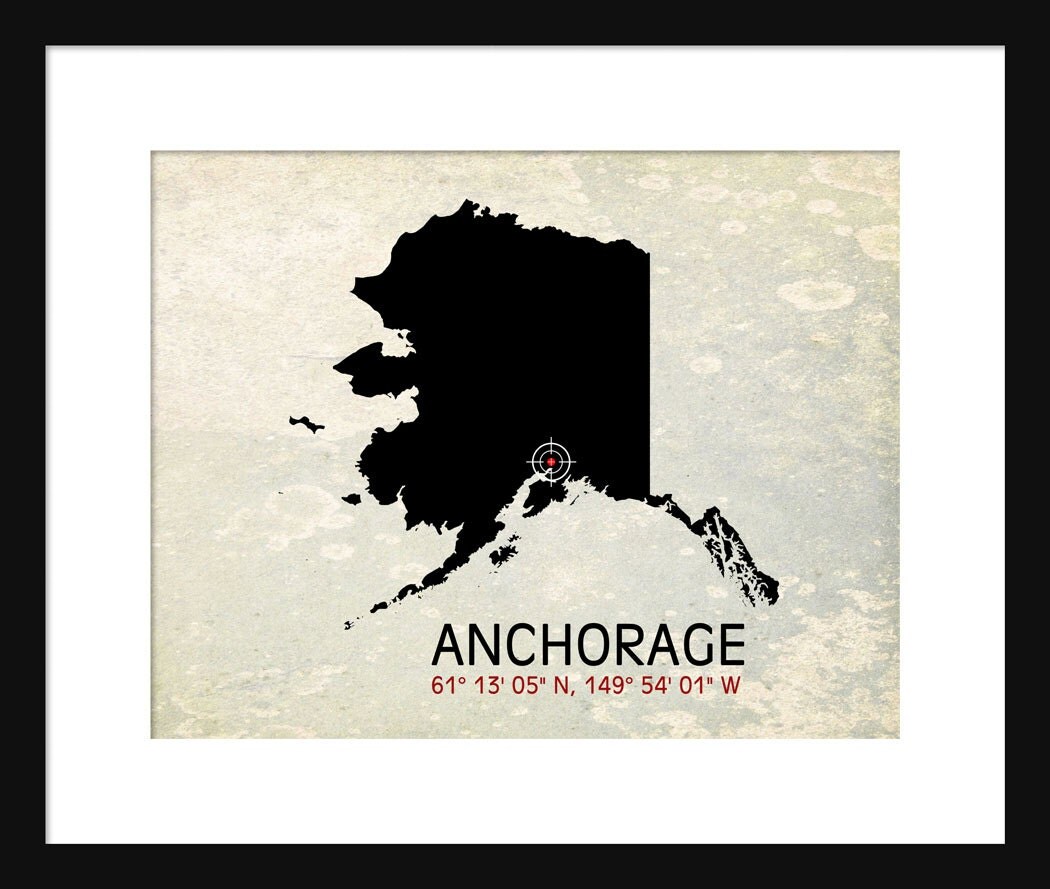 Anchorage Alaska Map Longitude Latitude Map Print 3474