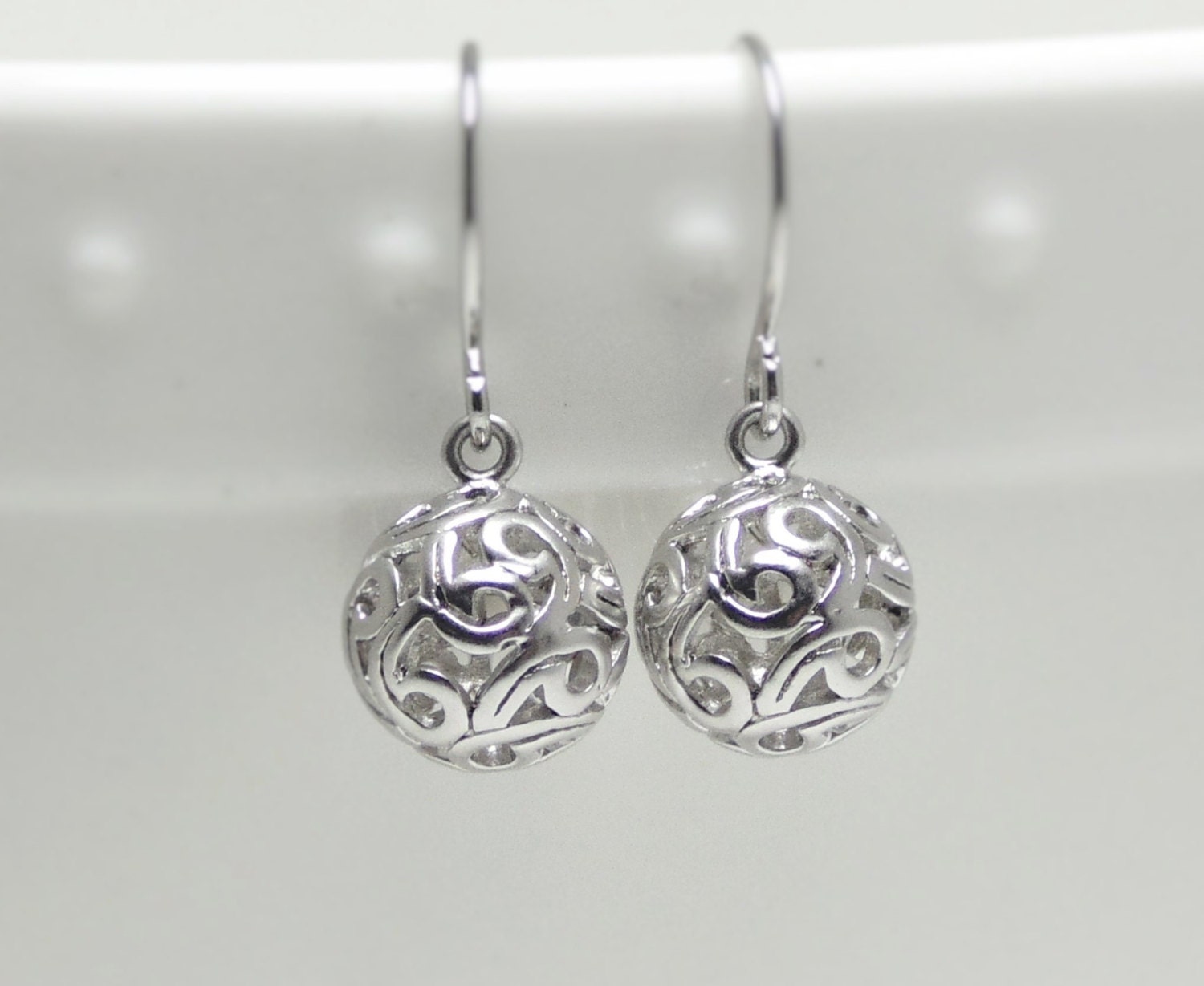 Silver ball earring. Small silver dangle by EllaRuthDesign on Etsy
