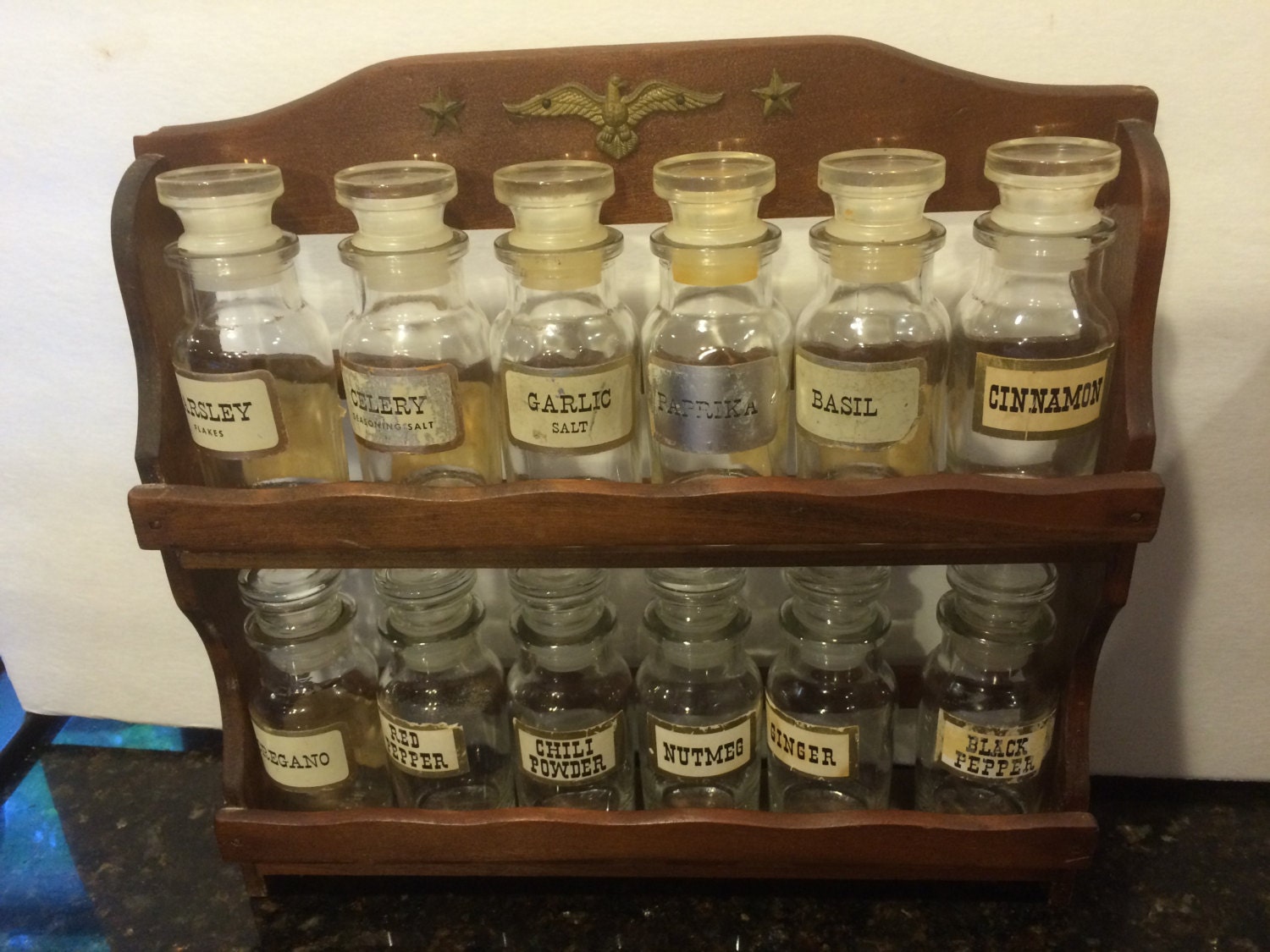 Vintage Wooden Spice Rack with Jars
