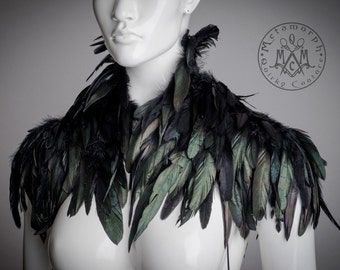 Black feather Shoulder piece / Feather shrug / High half collar feather shoulder piece / Edgy fashion shoulder accessories / Burnin Man