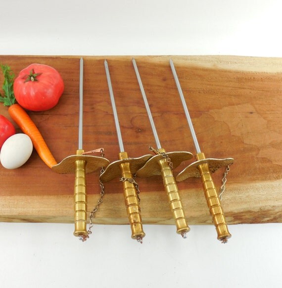 195060s Heavy Sword Kebob BBQ Skewers Set Gold by oldetymestore