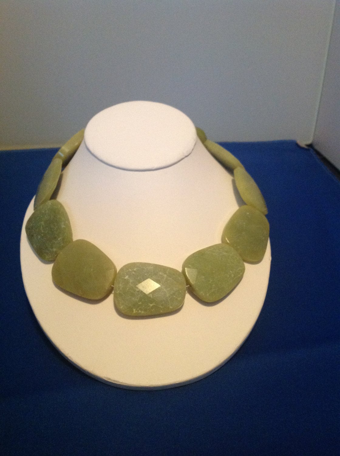 Light green jade necklace 15 inches with 4 inch extender 925