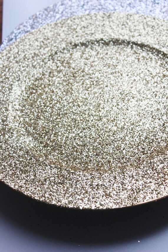 Set of 12 GOLD GLITTER CHARGER Plates Chargers Hand Glittered Tableware Plate Bride Groom Glittery Golden Gatsby Glam Wedding Sparkle Place Il_570xn