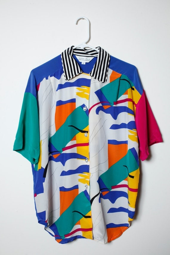 Vintage 80s/90s Funky Fresh Print Silk Button Up Saved By the