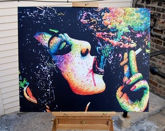 30x40 in Extra Large Stretched Canvas Print This is What I'm Not Waiting For - Rainbow Pop Art Punk Rock Smoking Girl Edgy Wall Art Decor