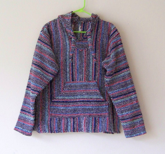 Vintage Bright and Bold Beachy Mexican Drug Rug Stoner Hippie