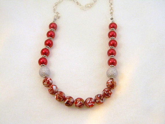 Red Pearl Necklace Pearl Necklace Mother of Pearl Necklace