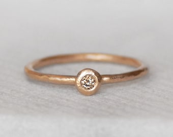Natural Brown Diamond Pebble Ring - Choose 14k OR 18k - Choose 1.3mm or 1.6mm Band
