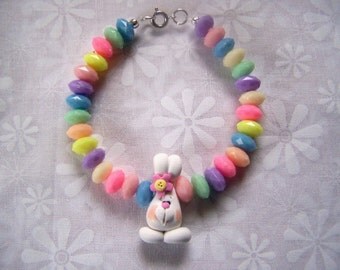 Peeps Easter Bunny Necklace Polymer Clay Kids by lindasorigjewelry