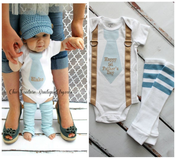 Happy 1st Father's Day Baby Boy Tie & Suspender Bodysuit and Leg Warmers SET. Plaid, Stripes Argyle. New Dad New Baby Father's Day Gift Set by ChicCoutureBoutique