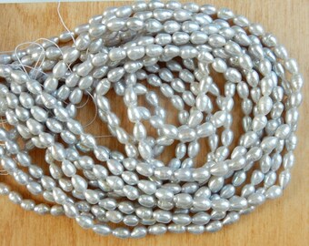 4-5mm Silver gray rice freshwater pearl, FULL STRAND