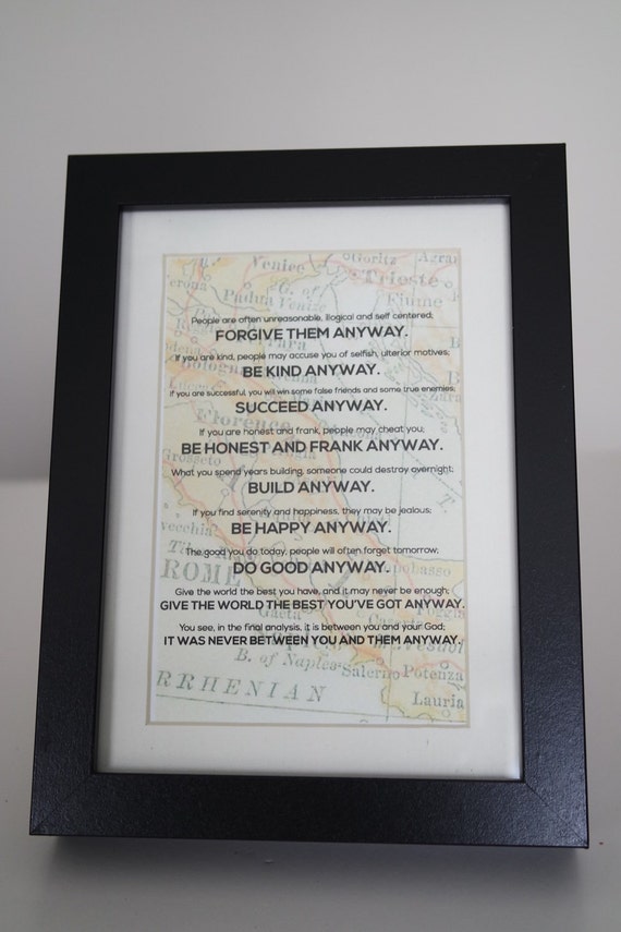 Mother Teresa Anyway Poem Print with by PositivelyGlamorous