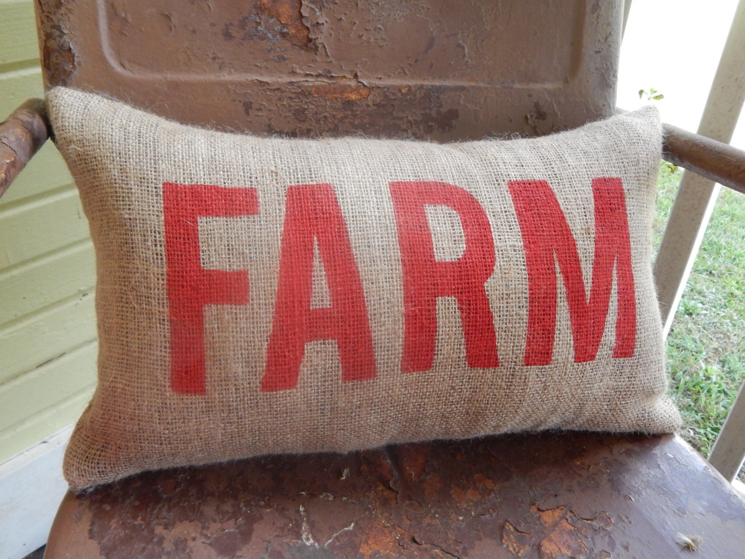 FARM FRESH Pair Burlap Pillows Harmhouse Country by TakeFlyteFarm