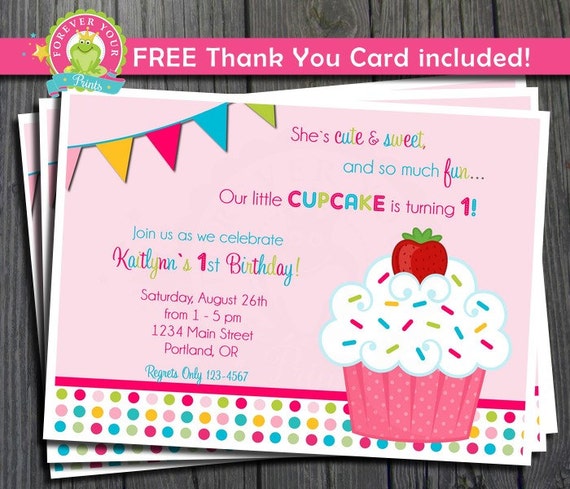 Cupcake Birthday Invitation / Cupcake Invitation / Cupcake Party / Cupcake Invite / 1st Birthday Invitation Il_570xn