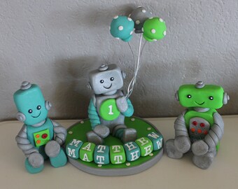 1 Large, 2 Small Custom Robot Cake Toppers for Birthday or Baby Shower