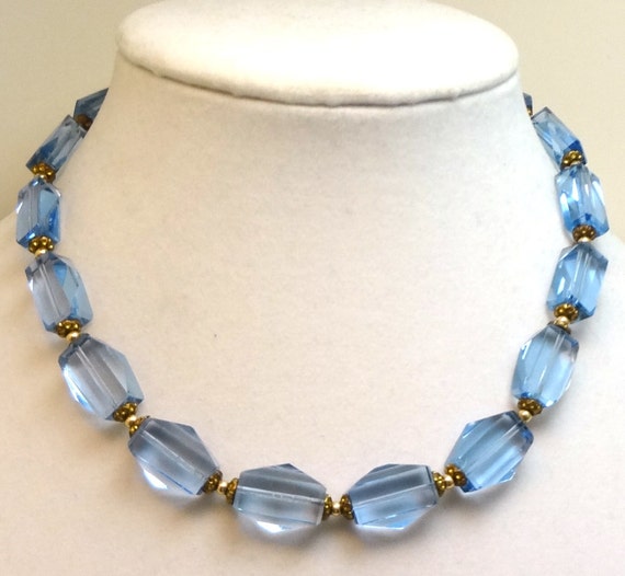 Light blue crystal vintage bead necklace choker by callie1965