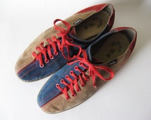 ... suede bowling shoes unisex men's 7 women's 9 red blue beige old school