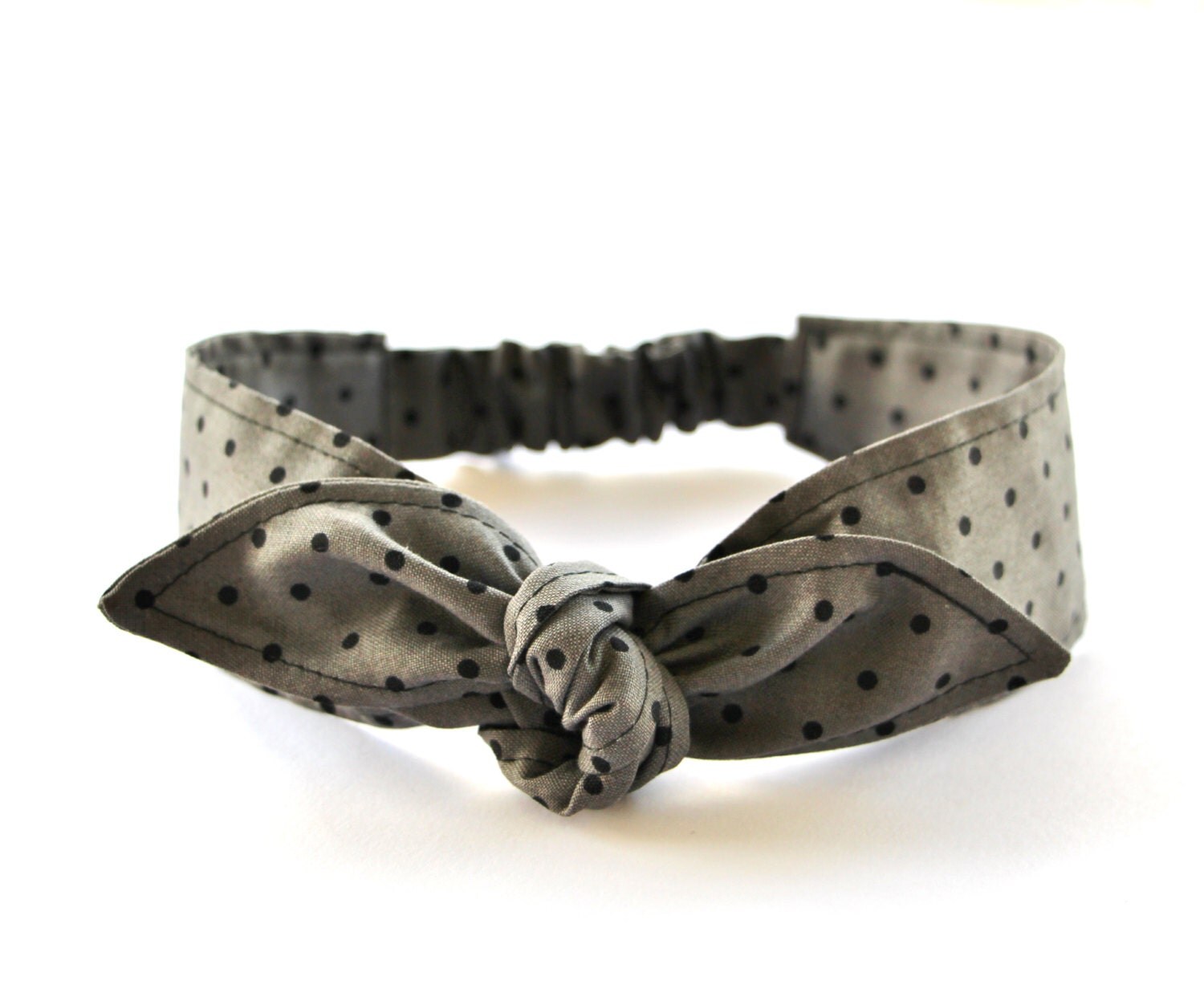 Baby Bow Headband Toddler Pretied Wrap Grey with Black Polka