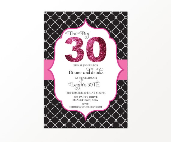 Pink Glitter Invitation - The Big 3-0 by 505 Design Inc Il_570xn