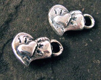 Sterling Silver Double Love Heart Charms - 2 Pc AC114