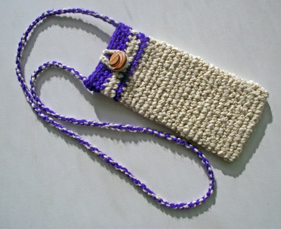 Glasses Case Crochet Neck Pouch Purple & Cream Glasses