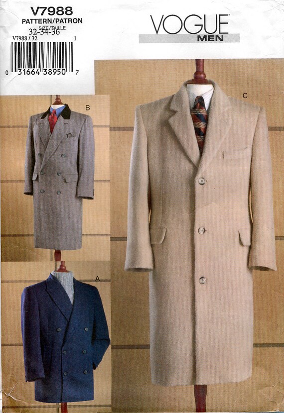 Vogue V7988 Men's Coat Sewing Pattern Uncut Size 32
