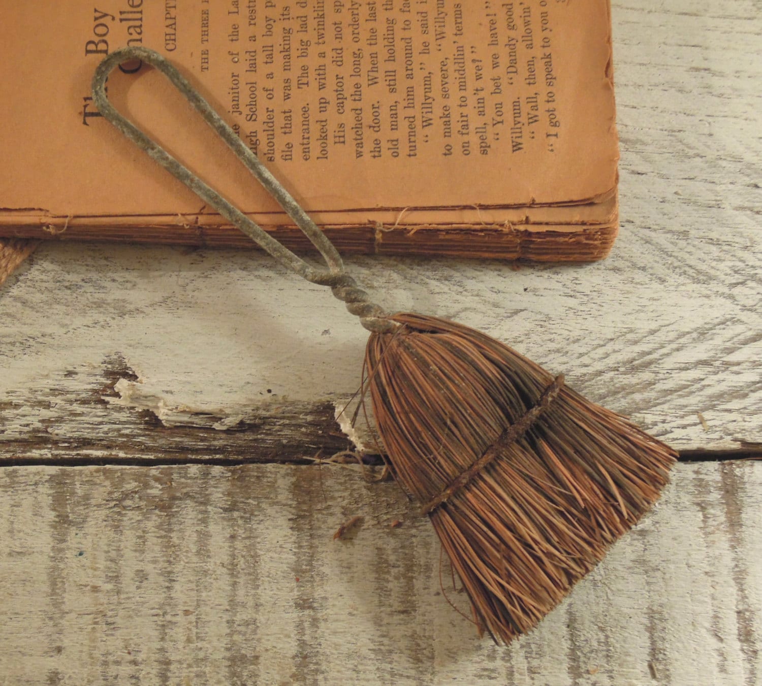Vintage / Antique Wisk Broom / Metal Handle / Natural Bristles