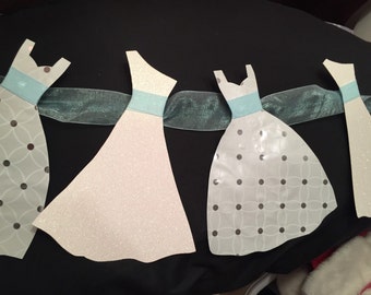 Wedding Dress Garland Paper Bridal Shower Decoration Sparkly White and Light Blue